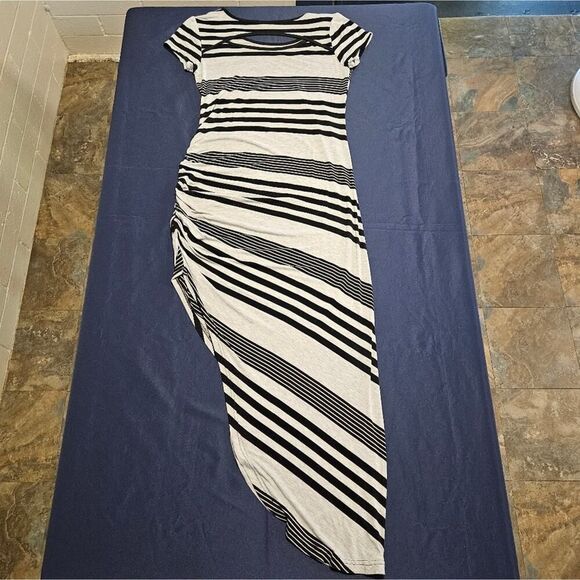 Christian Siriano Dress Asymmetrical Gray w/Black Stripes Size L - Picture 10 of 15